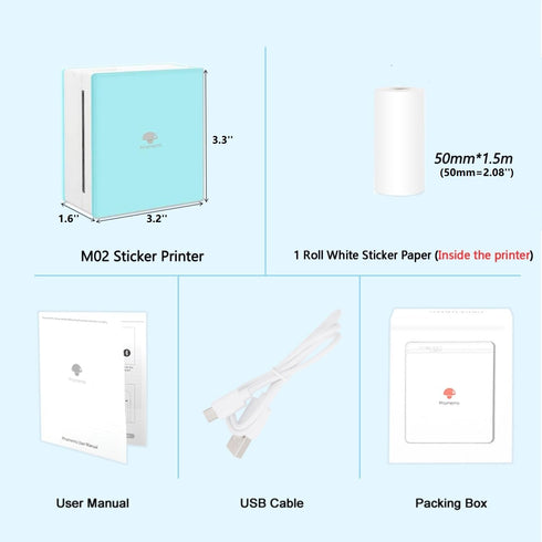 Phomemo Mini Sticker Printer, Mini Printer Sticker Maker Machine M02, Print Pods for Student Name Label, Study Notes,