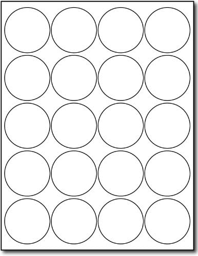 White 2" Round Circle Labels, 20 Labels Per Sheet for Inkjet & Laser Printers, 500 Labels Total