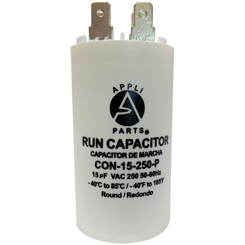 Appli Parts Run Capacitor for Electric Motors, 15 Mfd uF (microfarads) 250VAC Plastic Case with Terminals
