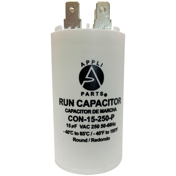 Appli Parts Run Capacitor for Electric Motors, 15 Mfd uF (microfarads) 250VAC Plastic Case with Terminals