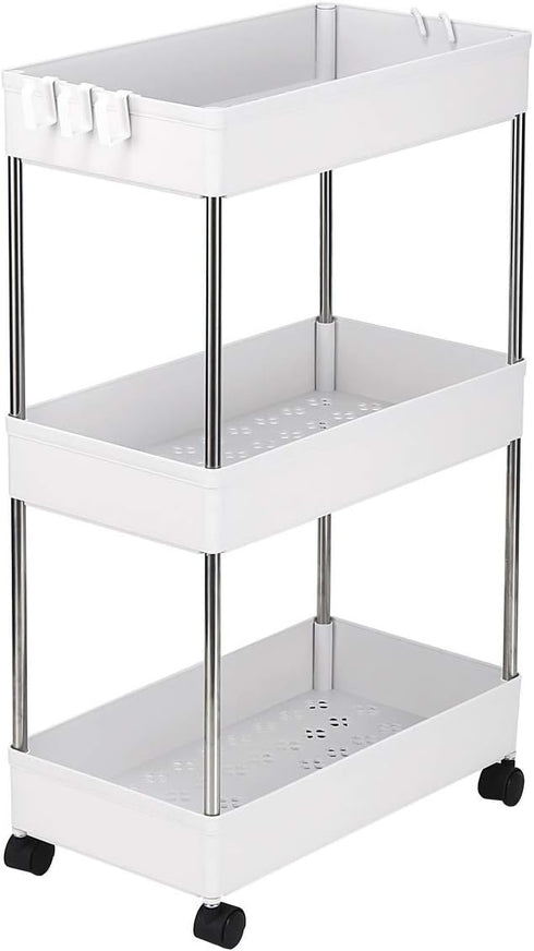 HopeHope 3-Tier Rolling Storage Organizer - Mobile Utility Cart Kitchen Cart with Wheels, Slim Storage Cart, Rolling
