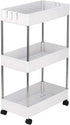 HopeHope 3-Tier Rolling Storage Organizer - Mobile Utility Cart Kitchen Cart with Wheels, Slim Storage Cart, Rolling