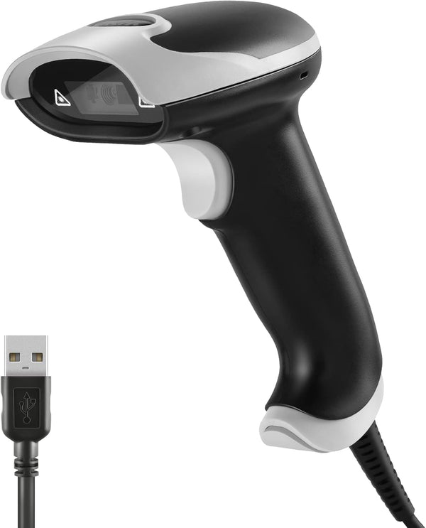 JRHC Barcode Scanner, Handheld USB Barcode Scanner Wired Connection Barcode Reader 1D 2D