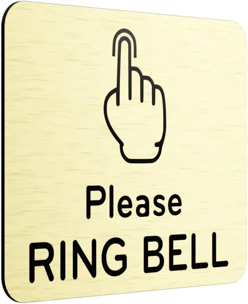 Please Ring Bell Sign - Adhesive Door Bell Sticker or Notice, SILVER/GOLD/BLACK with Universal Icon Symbol (Size 11cm x