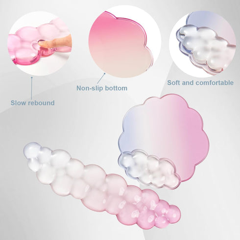 Set Gel Wrist Rest and Cloud Mouse Pad Support for Keyboard and Mouse - Ergonomic Pink Keyboard Wrist Pad for Typing
