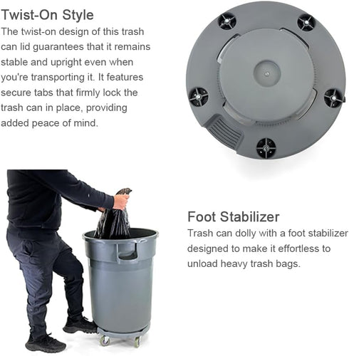 5 460 Lb. Trash Can Dolly | Heavy-Duty Plastic | Casters | Foot Stabilizer | Capacity