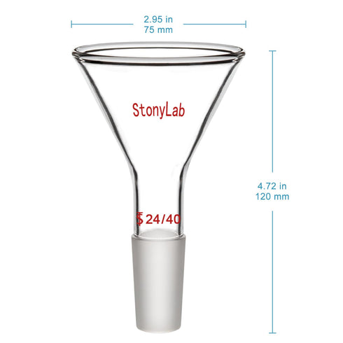 StonyLab Glass Short Stem Powder Funnel, 75 mm Top Outer Dimension and 24/40 Inner Joint Filter Funnel