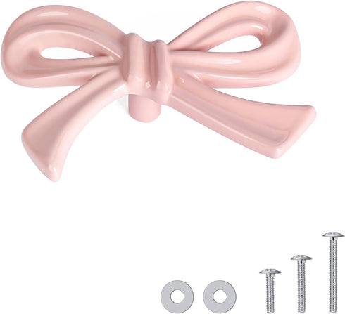 8 Pack Pink Bow Dresser Knobs, Large Decorative Cabinet Drawer Pull Handles
