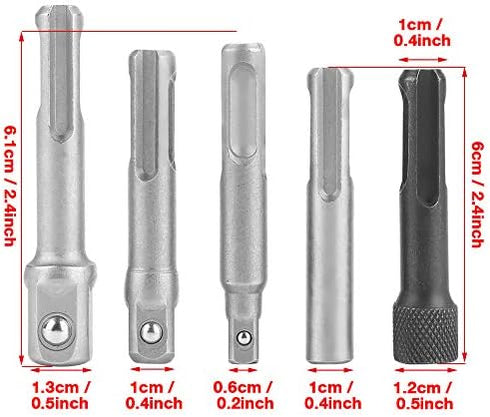 3PC Socket to Drill Adapter, SDS Plus Steel Socket Adapter, 2PC Hexagonal Extension Electric Tool Accessories