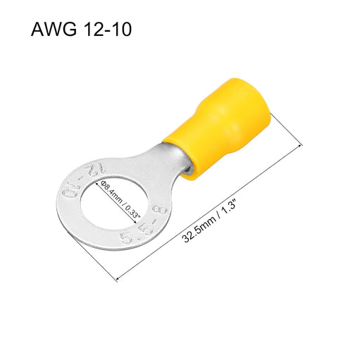 uxcell 100 Pcs Insulated Ring Wire Connector Electrical Crimp Terminal 12-10 AWG for Electrical Projects Yellow
