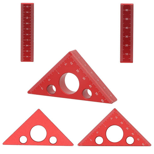 Aluminum 45/90 Degree Layout Thickened Triangle Ruler,Imperial and Metric Scales Isosceles Right Triangular high-Precision Measuring Ruler,Square Measuring Tool for Woodworking,MG-045R