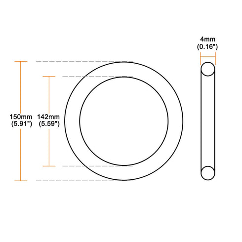 uxcell Nitrile Rubber O-Rings, Pack of 5, 150mm OD 142mm ID 4mm Width, Metric Sealing Gasket for Plumbing