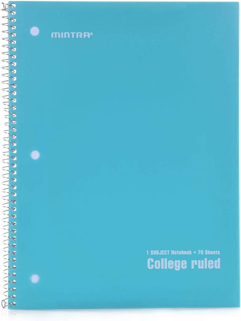 Mintra Office Spiral Notebooks - 6 Pack, Poly Cover, College Ruled, 70 Sheets for School, Office, Business, Professional