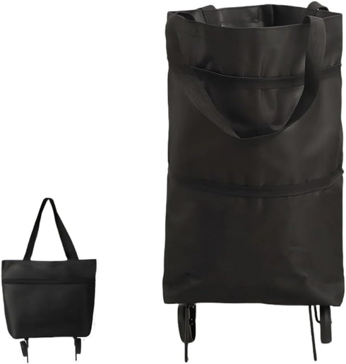 Barbunos Coniglio Portable Shopping Bag with Auxiliary Wheels Foldable Grocery Big Tote Handbag Large