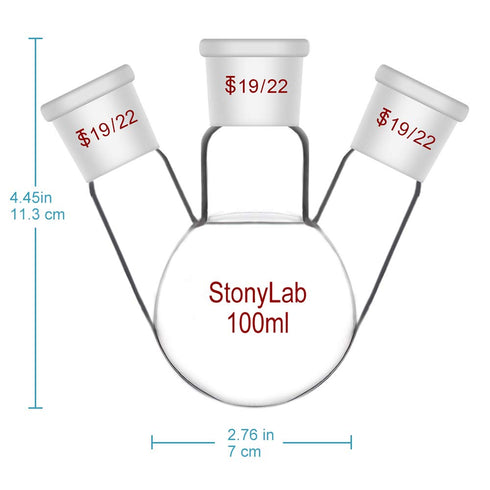 stonylab Glass 100 mL Heavy Wall 3 Neck Round Bottom Flask with Standard Taper Joint