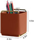 Leather Pencil Holder Desktop Organizer, Iron Art Makeup Brush Remote Control Storage Box for Desk, Brown
