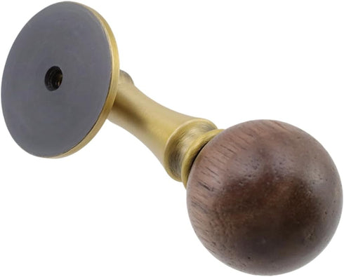 2 Copper Solid Wood Single Hole Handle Wooden Walnut Round Drawer Pull Wood Grain and Brass Finish Kitchen Cabinet