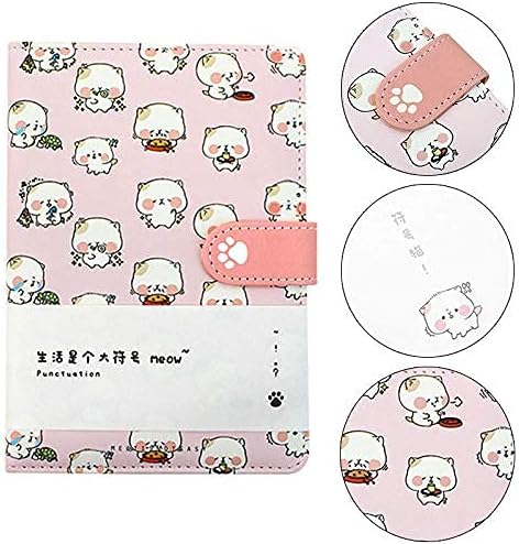 Cute Cartoon Notebook, Kawaii Journal, Japanese Sketchbook, Leather Cover Diary, Light Pink Travel Notebook