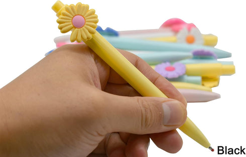 Maydahui 12PCS Little Daisy Rollerball Pen, Retractable Flower Pens, Black Gel Ink, Desktop Decoration