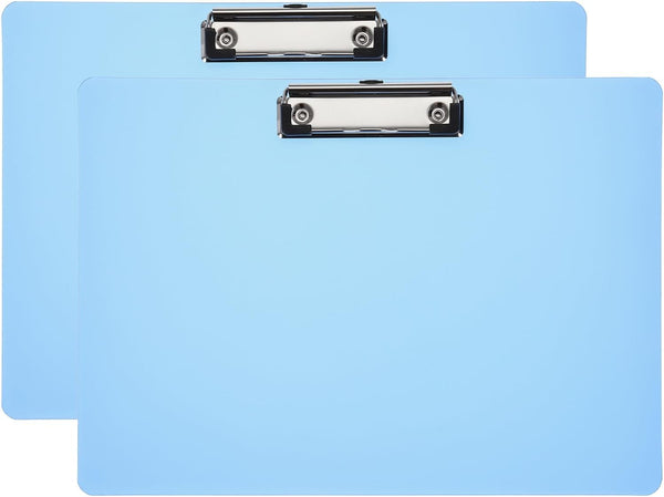 PATIKIL 2 Pack A4 Clipboard Landscape, 12.4 x 8.86 Inch PP Plastic Office Clipboards Low Profile Clip for Drawing, Blue