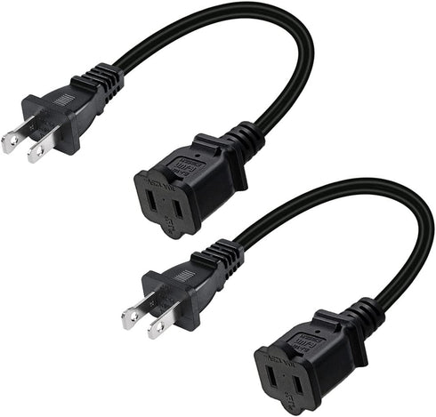 2-Pack Polarized USA Outlet Saver Power Extension Cord, 125V 10A, 2-Prong 2 Outlets, 1.6ft/50cm