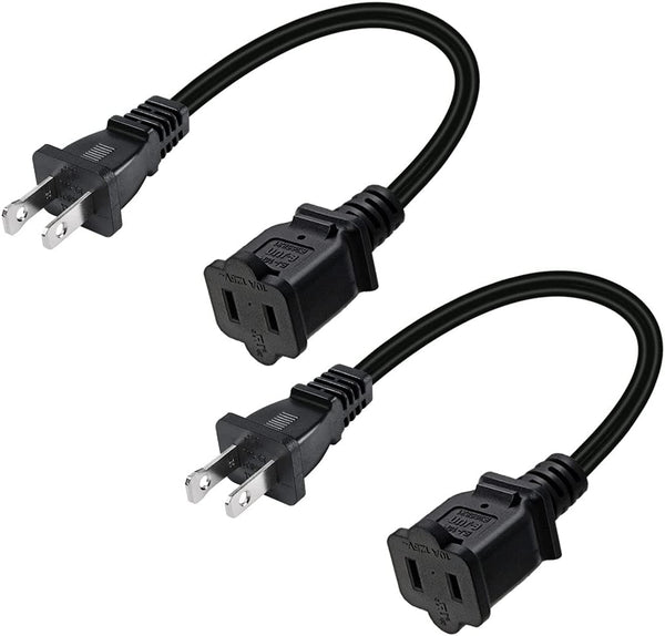 2-Pack Polarized USA Outlet Saver Power Extension Cord, 125V 10A, 2-Prong 2 Outlets, 1.6ft/50cm