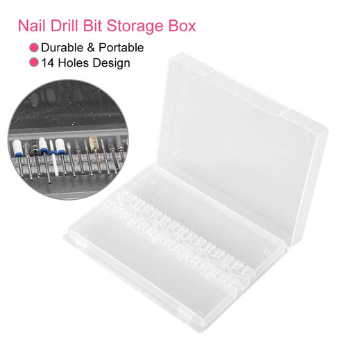 ZJchao Nail Drill Bit Box, 14 Holes Display Storage Case for Professional Nail Art Polishing Grinding Drill Bits