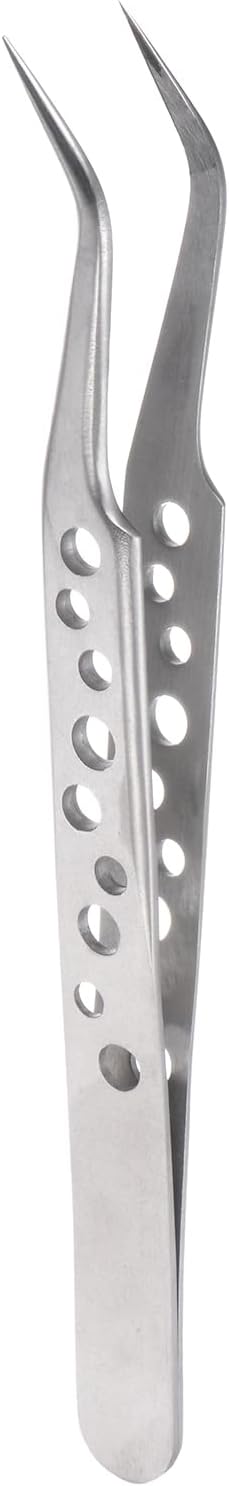 Precision Tweezers 122mm Elbow Pointed Hollow, Anti-slip Stainless Steel for Precision Parts Technology