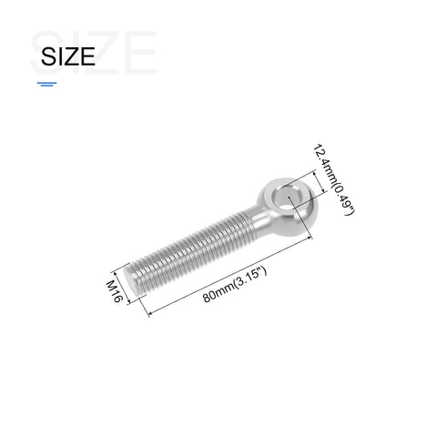 Shoulder Swing Lifting Bolt (M16x80mm) 1Pcs, 304 Stainless Steel Eye Bolts - for Home Renovation, Pipeline Gate Valves Fasteners, Silver