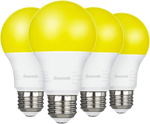 DEWENWILS LED Light Bulbs Outdoor, A19 Yellow Light Bulb, 9W (60W Equivalent), 2400K Amber Glow, 4 Pack