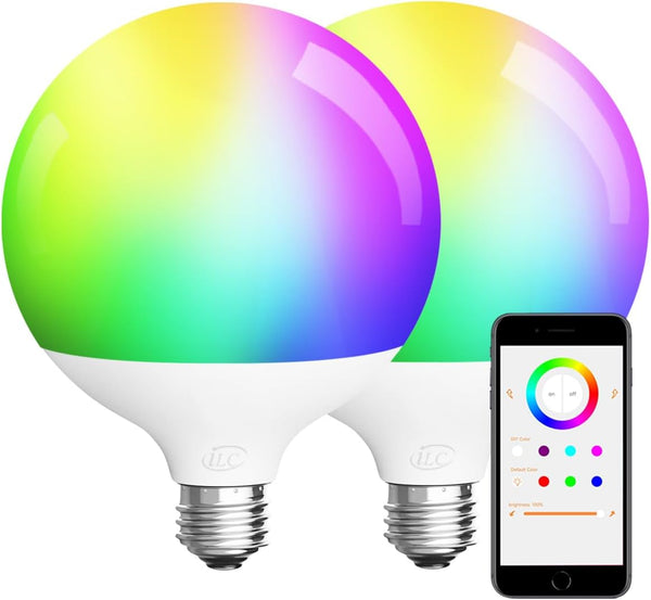 ILC G120 LED Large Globe Light Bulbs, 15W Color Changing, 150W Equivalent, E26 Base, 4.72 inch, 2 Pack