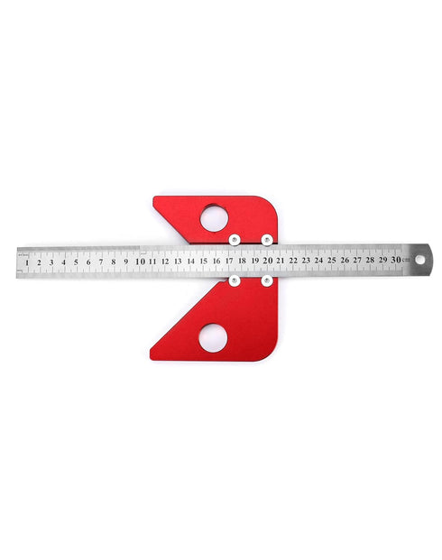 QWORK Center Scribe Gauge, Aluminum Center Finder Ruler, 45/90 Liner & Circle Center Scribe Marker Center Measuring Tool with Detachable Ruler