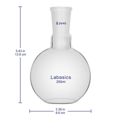 Glass 250ml Single Neck Boiling Flask with 24/40 Standard Taper Outer Joint, 250ml Flat Bottom