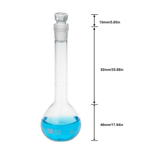 50ML Volumetric Measuring Flask Set NS12/14 Glass Stopper, Graduated, ASTM Class A Borosilicate Glass 3.3 for Laboratory, 2PCS