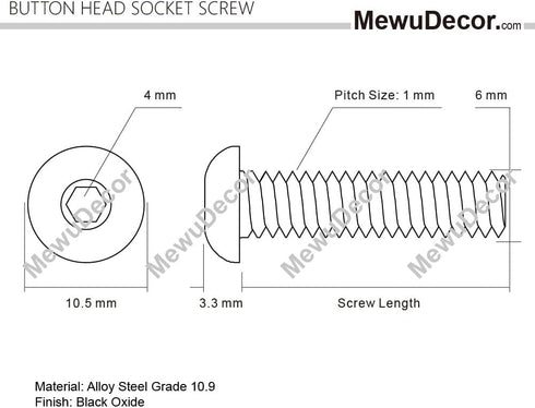 M6 x 14mm Button Head Hex Socket Cap Screws Bolts - 10.9 Grade Alloy Steel, Black Oxide Finish, 25 PCS