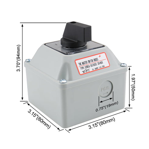 Baomain Universal Rotary Changeover Switch - SZW26-20/D202.2D-W with Wider Master Switch Exterior Box, 660V 20A, 3