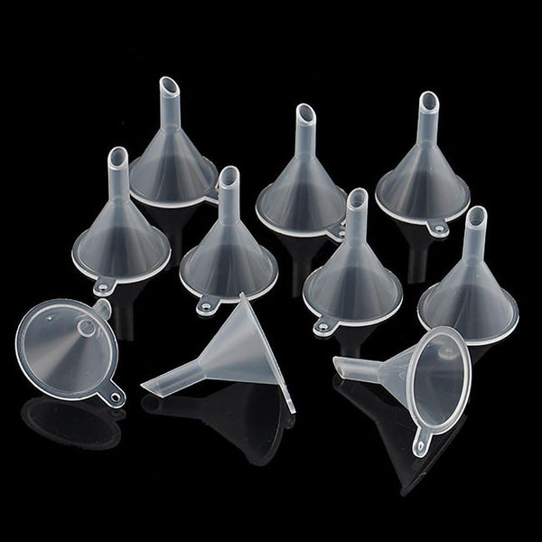 10Pcs White Small Clear Plastic Mini Funnels for Bottle Filling, Perfumes, Essential Oils, Lab Supplies