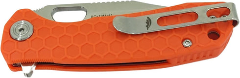 8Cr13MoV 2.80" Honey Badger Knives Small Clip Point Folding Pocket Knife - Steel, Blade, Orange FRN Handle - Ball