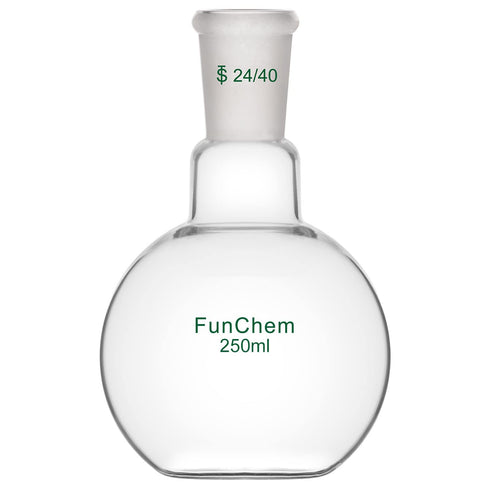 Single Neck 1 Neck Glass Lab Flat Bottom Boiling Flask, 250 ml, 24/40 Standard Taper Outer Joint