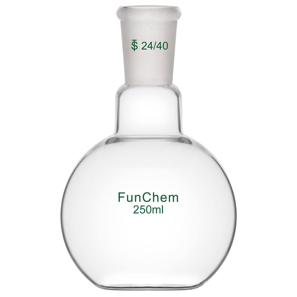 Single Neck 1 Neck Glass Lab Flat Bottom Boiling Flask, 250 ml, 24/40 Standard Taper Outer Joint