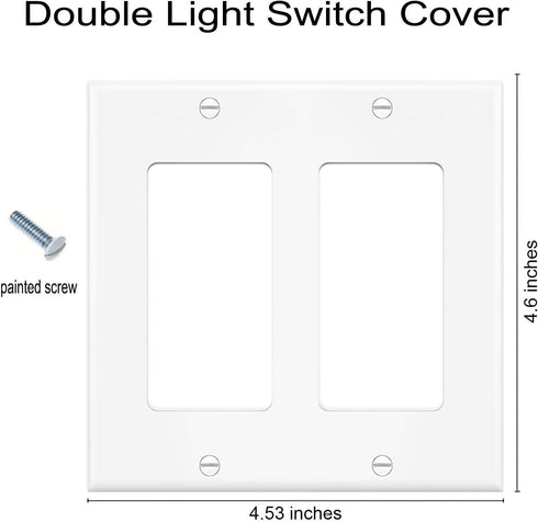 2-Gang Decorator Wall Plates Electrical Cover Pate Unbreakable Thermoplastic Faceplate for Light Switch, White (10 Pack)