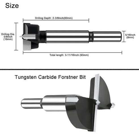 5/8 Inch Carbide Tipped Forstner Drill Bit, Wood Drilling Hole Saw Set, Hinge Cutter Tool Kits for Hard Wood, Plywood,