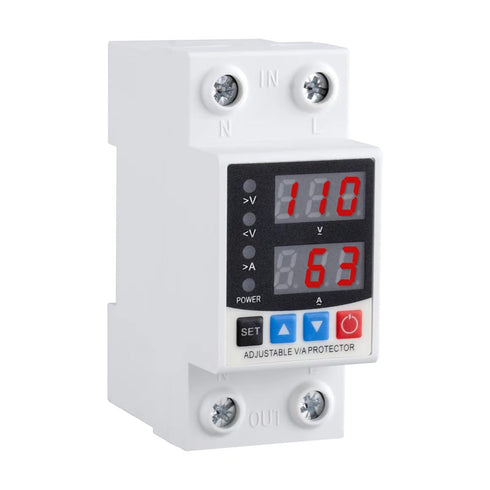 Smart Circuit Breaker with Energy Monitoring, Adjustable 1-63 Amp AC110V DC85-300V Over/Under Voltage Protection