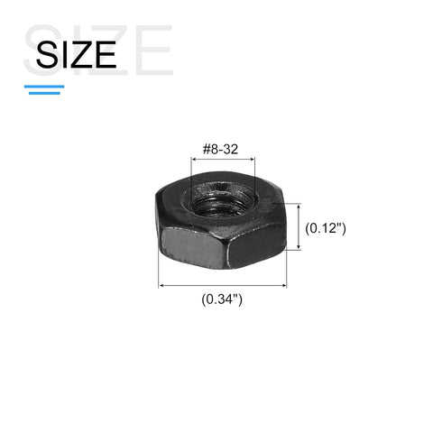 Hex Nuts (#8-32) 20Pcs, Carbon Steel Coarse Thread Black Oxide Hexagon Nut Hardware - for DIY Home Repair Machinery, Black