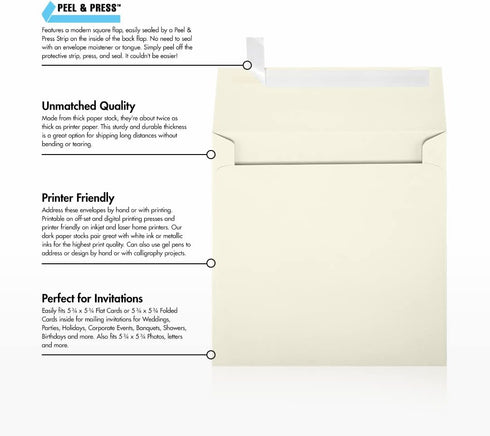 LUXPaper Square Invitation Envelopes | Peel & Press | Natural | 6" x 6" | 30% Recycled | 80lb. Text | 50 Qty
