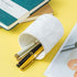 Ceramic Irregular Round Pen Holder, Cute Stand Gold Line Pencil Cup Pot, Desk Organizer for Girls Makeup Brushes, White