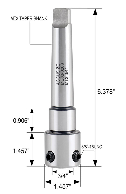 Accusize Industrial Tools Annular Cutter Arbor, Mt3 to 3/4'' Weldon Shank for Drill Press Annular Cutter