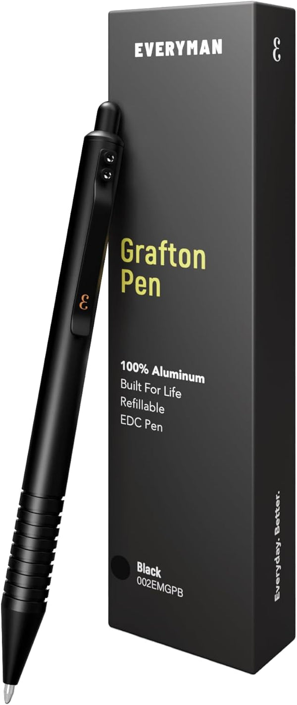 Everyman Black Grafton Pen - Premium Gel Ink, EDC Metal Pen, Luxury Writing Instrument, Perfect Gift for Men