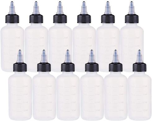 BENECREAT 12 Pack 4 Ounce Plastic Squeeze Bottles with Black Twist Cap and Measurement, Open/Close Nozzle for Crafts