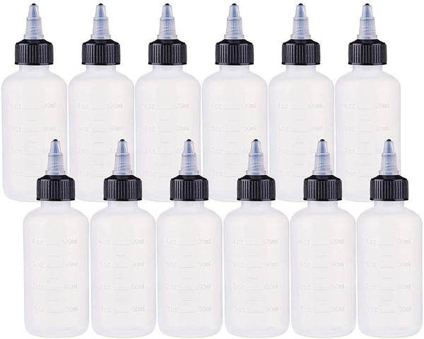 BENECREAT 12 Pack 4 Ounce Plastic Squeeze Bottles with Black Twist Cap and Measurement, Open/Close Nozzle for Crafts